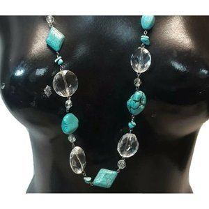 Stone Necklace Chain Beaded 38" Robin Birds Egg Blue Turquoise Colored Stones